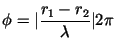 $\displaystyle \phi = \vert\displaystyle\frac{r_1-r_2}{\lambda }\vert 2\pi$