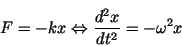 \begin{displaymath}F = -kx\Leftrightarrow\frac{d^2x}{dt^2} = -\omega^2x \end{displaymath}