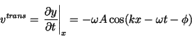 \begin{displaymath}v^{trans } = \left.\frac{\partial y}{\partial t}\right\vert _x = -\omega A
\cos (kx-\omega t-\phi )\end{displaymath}